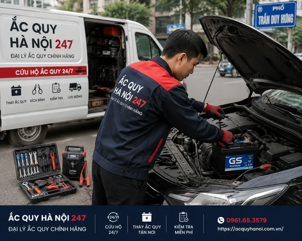 Ắc Quy Hà Nội 247 cung cấp dịch vụ cứu hộ và thay ắc quy ô tô tận nơi tại Hà Nội.