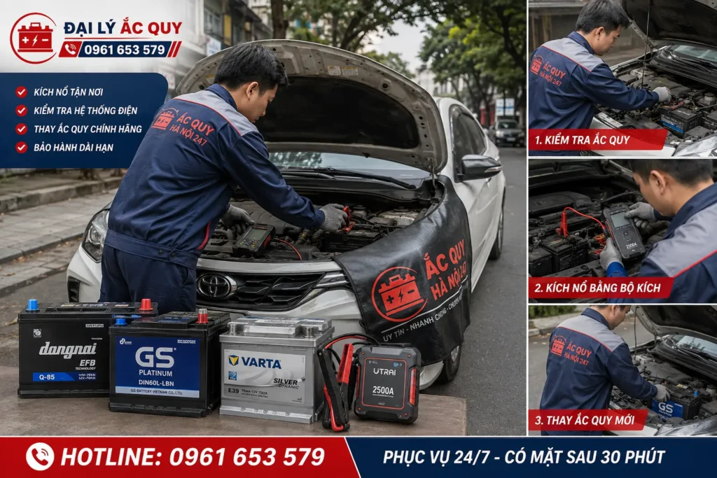 Các hạng mục dịch vụ cứu hộ ắc quy ô tô tận nơi tại Hà Nội 24/7