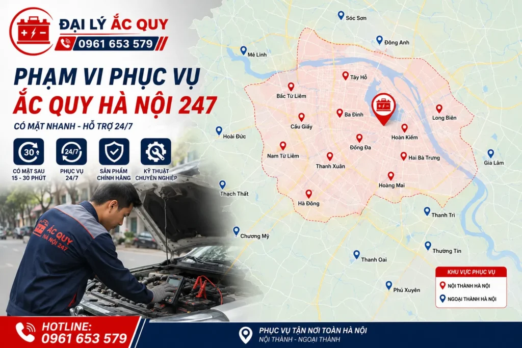 Dịch vụ cứu hộ ắc quy tận nơi tại các quận, huyện Hà Nội và khu vực lân cận