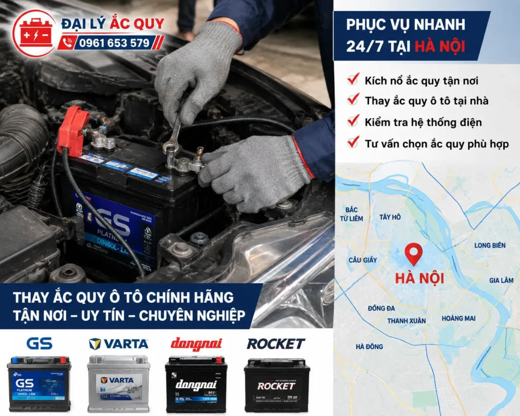 Hỗ trợ thay ắc quy ô tô tận nơi tại nhiều khu vực trên địa bàn Hà Nội.