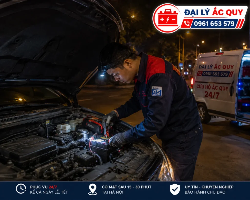 Cứu hộ ắc quy ô tô Hà Nội 24/7, hỗ trợ cả ban đêm và ngày lễ