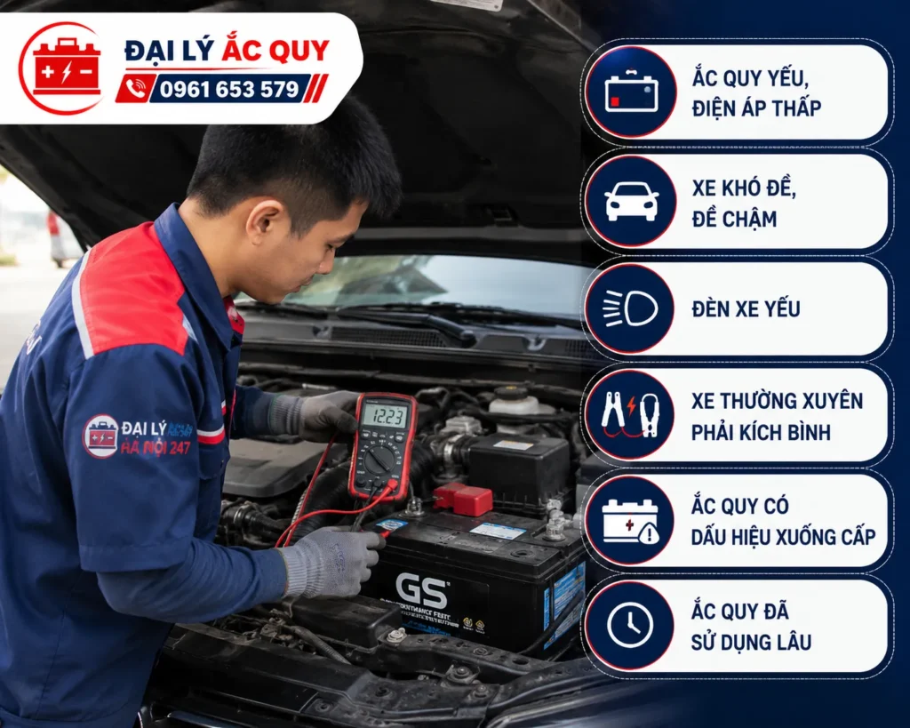 Những dấu hiệu cho thấy ắc quy ô tô có thể đã yếu và cần được kiểm tra hoặc thay mới để hạn chế nguy cơ xe không khởi động được.